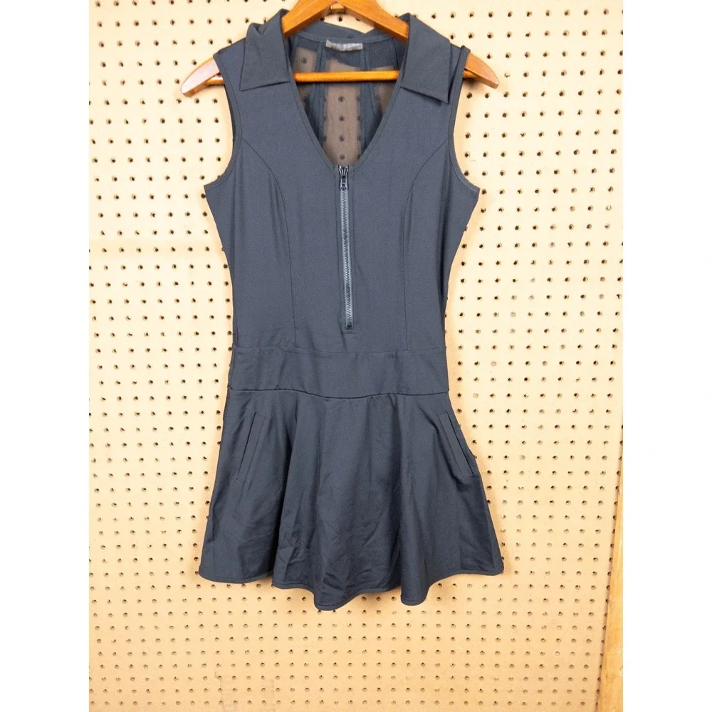 Olaya Sport Womens Black Tennis Dress Quarter Zip Mesh Back Size M Tall - Picture 2 of 6